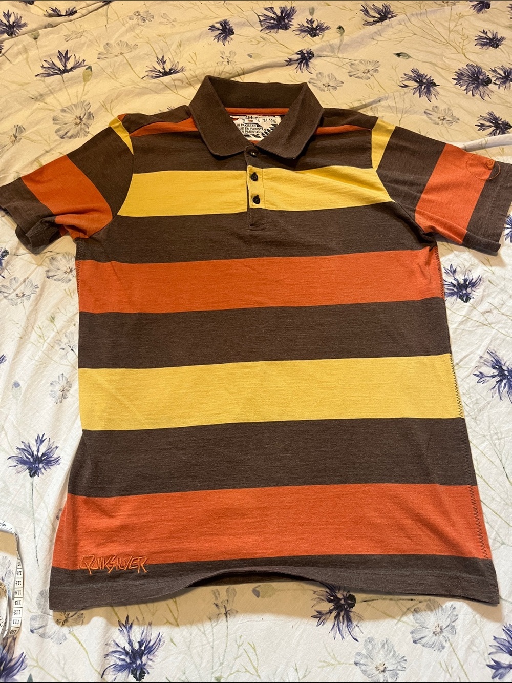Quiksilver Wide-Stripe Polo in Brown, Orange & Yellow